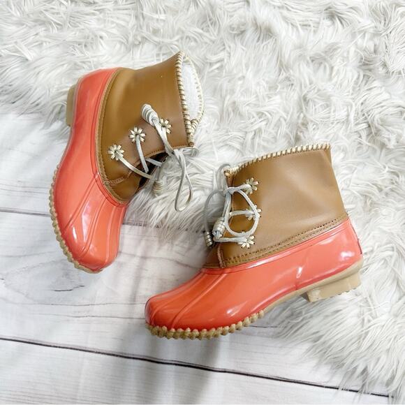 NEW Jack Rogers CHLOE Rain Boots Orange Coral Shimmer  Jack Rogers Chloe Duck Coral Orange‎ Boots Size 8